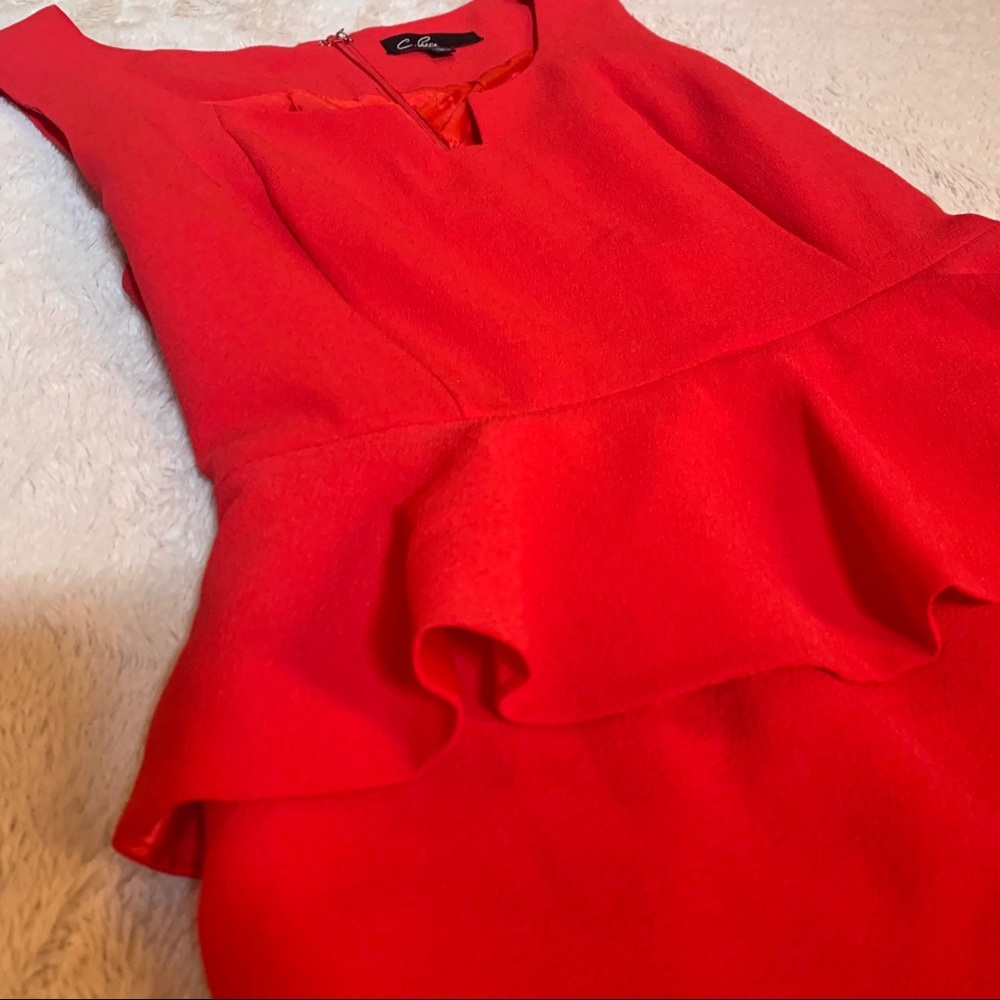 Red Cocktail Dress with Peplum Waist - Picture 7 of 8